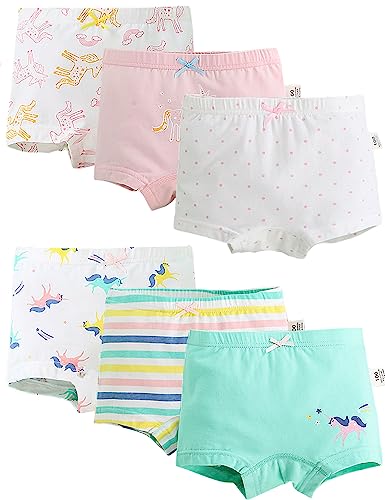 Kiench Mädchen Pantys Boxershorts Baumwolle Unterwäsche 6er-Pack Pferde & Regenbogen Streifen EU Größe 140/9-10 Jahre Etikett 140 von Kiench