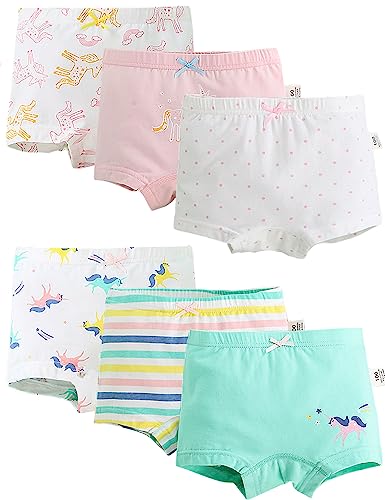 Kiench Mädchen Pantys Boxershorts Baumwolle Unterwäsche 6er-Pack Pferde & Regenbogen Streifen EU Größe 146-152/11-12 Jahre Etikett 150 von Kiench