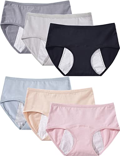 Kiench Mädchen Perioden Unterwäsche Baumwolle Unterhosen 6er-Pack Basic (Schwarz & Beige & Dunkelgrau & Grau & Rosa & Blau) EU Größe 158-164/13-14 Jahre Etikett L von Kiench