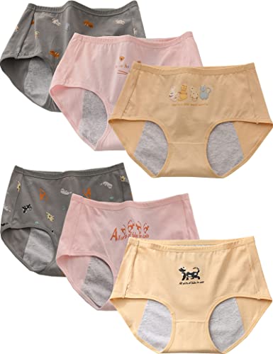 Kiench Mädchen Perioden Unterwäsche Teenager Menstruation Unterhosen 6er-Pack Kätzchen EU Größe 158-164/12-14 Jahre Etikett L von Kiench