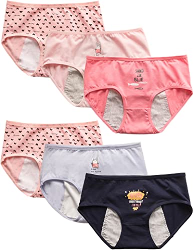 Kiench Mädchen Perioden Unterwäsche Teenager Menstruation Unterhosen 6er-Pack Liebe EU Größe 170-176/14-16 Jahre Etikett XL von Kiench