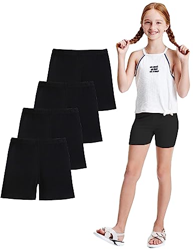 Kiench Mädchen Radlerhose Baumwolle Shorts Kurz Leggings für Teenager 3-16 Jahre 4er-Pack 4 Schwarz EU Größe 146-152/9-10 Jahre Etikett 170 von Kiench