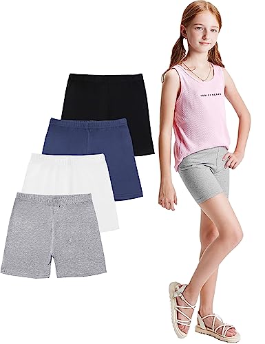 Kiench Mädchen Radlerhose Baumwolle Shorts Kurz Leggings für Teenager 3-16 Jahre 4er-Pack Marineblau & Grau & Weiß & Schwarz EU Größe 146-152/9-10 Jahre Etikett 170 von Kiench