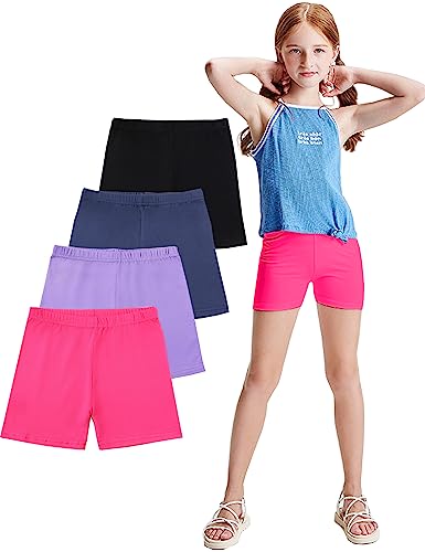 Kiench Mädchen Radlerhose Baumwolle Shorts Kurz Leggings für Teenager 3-16 Jahre 4er-Pack Rosarot & Violett & Marineblau & Schwarz EU Größe 146-152/9-10 Jahre Etikett 170 von Kiench