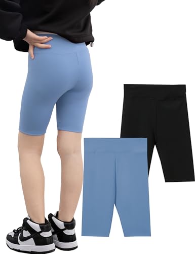 Kiench Mädchen Sport Leggings Kurz Radlerhosen Sport Shorts 2er-Pack Schwarz & Blau EU Größe 152-158/11-12 Jahre Etikett 160 von Kiench