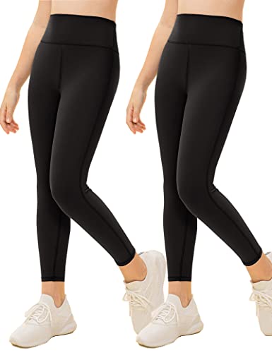 Kiench Mädchen Sport Leggings Lang Gymnastik Yoga Hosen 2er-Pack 2 Schwarz EU Größe 110/4-5 Jahre Etikett 110 von Kiench