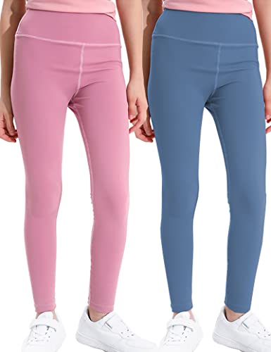 Kiench Mädchen Sport Leggings Lang Gymnastik Yoga Hosen 2er-Pack Rosa & Blau EU Größe 110/4-5 Jahre Etikett 110 von Kiench