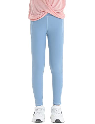 Kiench Mädchen Sport-Leggings Lang Yoga Hosen High Waist mit Taschen Blau EU Größe 146-152/9-10 Jahre Etikett 160 von Kiench