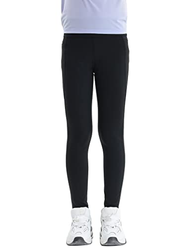 Kiench Mädchen Sport-Leggings Lang Yoga Hosen High Waist mit Taschen Schwarz EU Größe 134/7-8 Jahre Etikett 140 von Kiench