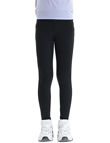 Kiench Mädchen Sport-Leggings Lang Yoga Hosen High Waist mit Taschen Schwarz EU Größe 146-152/9-10 Jahre Etikett 160 von Kiench