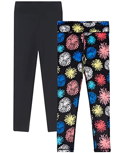 Kiench Mädchen Sport Leggings Lang Yoga Hosen Trainings Tights 2er-Pack Löwenzahn & Schwarz EU Größe 110-116/5-6 Jahre Etikett 120 von Kiench