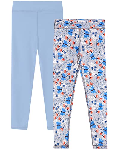 Kiench Mädchen Sport Leggings Lang Yoga Hosen Trainings Tights 2er-Pack Schmetterling & Blau EU Größe 122-128/6-7 Jahre Etikett 130 von Kiench