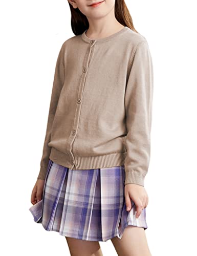 Kiench Mädchen Strickjacke Basic Baumwolle Kinder Rundhals Langarm Cardigan mit Knöpfen Kahki EU Größe 164-170/15-16 Jahre Etikett XL von Kiench