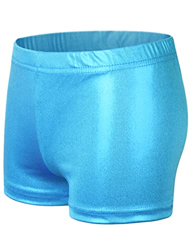 Kiench Mädchen Tanz Shorts Gymnastik Glänzend Metallic Glitzer Kurze Tumbling Hose Blau EU Größe 146/9-10 Jahre Etikett 150 von Kiench