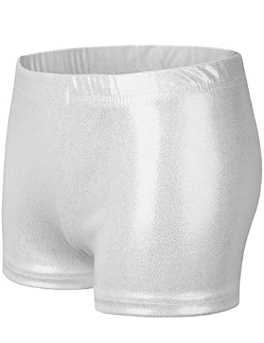 Kiench Mädchen Tanz Shorts Gymnastik Glänzend Metallic Glitzer Kurze Tumbling Hose Silber EU Größe 134-140/8-9 Jahre Etikett 140 von Kiench