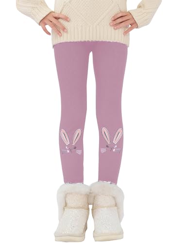 Kiench Mädchen Thermo Leggings Baumwolle Gefüttert Hosen mit Häschen Motiv Rosa EU Größe 140-146/9-10 Jahre Etikett 150 von Kiench
