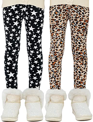 Kiench Mädchen Thermo Leggings Gefüttert Dick Hosen 2er-Pack Leopardenmuster Stern EU Größe 146-152/9-10 Jahre Etikett 150 von Kiench