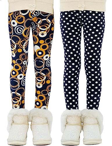Kiench Mädchen Thermo Leggings Gefüttert Dick Hosen 2er-Pack Radzähne Punkte EU Größe 140/8-9 Jahre Etikett 140 von Kiench