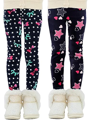 Kiench Mädchen Thermo Leggings Gefüttert Dick Hosen 2er-Pack Schleifchen & Stern EU Größe 110/4-5 Jahre Etikett 110 von Kiench