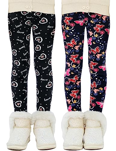 Kiench Mädchen Thermo Leggings Gefüttert Dick Hosen 2er-Pack Schmetterling Liebe EU Größe 128-134/7-8 Jahre Etikett 130 von Kiench