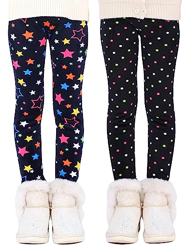 Kiench Mädchen Thermo Leggings Gefüttert Dick Hosen 2er-Pack Sternen Übersät EU Größe 110/4-5 Jahre Etikett 110 von Kiench