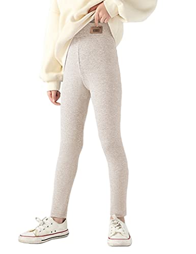 Kiench Mädchen Thermoleggins Gefüttert Leggings Baumwolle Verdickt Fleece Hosen Beige EU Größe 104-110/4-5 Jahre Etikett 110 von Kiench