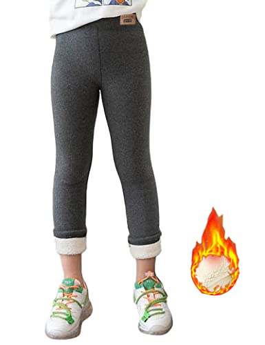 Kiench Mädchen Thermoleggins Gefüttert Leggings Baumwolle Verdickt Fleece Hosen Dunkelgrau EU Größe 104-110/4-5 Jahre Etikett 110 von Kiench