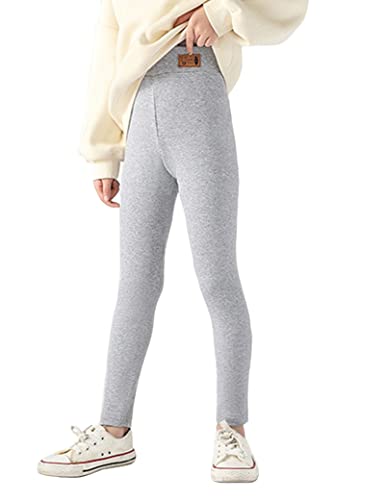 Kiench Mädchen Thermoleggins Gefüttert Leggings Baumwolle Verdickt Fleece Hosen Grau EU Größe 122-128/7-8 Jahre Etikett 130 von Kiench