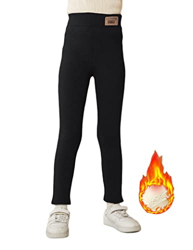 Kiench Mädchen Thermoleggins Gefüttert Leggings Baumwolle Verdickt Fleece Hosen Schwarz EU Größe 122-128/7-8 Jahre Etikett 130 von Kiench