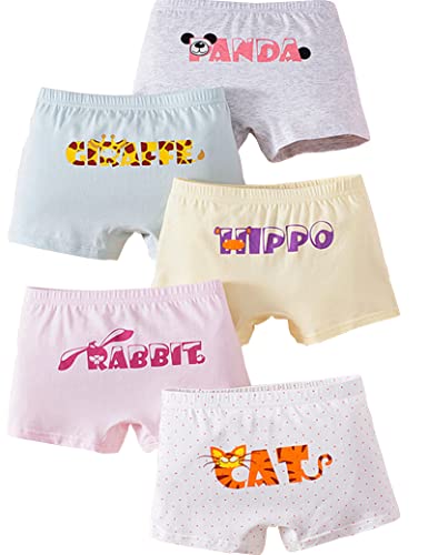 Kiench Mädchen Unterhosen Baumwolle Boxershorts Lustig 5er-Pack Tier Wörter EU Größe 110-116/4-5 Jahre Etikett L von Kiench