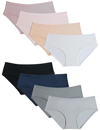 Kiench Mädchen Unterhosen Baumwolle Slips für Teenager 10-17 Jahre 8er-Pack Basic (Schwarz & Weiß & Marine Blau & Beige & Dunkelgrau & Grau & Rosa & Lila) EU Größe 152-158/10-12 Jarhe Etikett M von Kiench