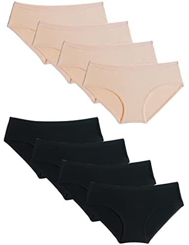 Kiench Mädchen Unterhosen Baumwolle Slips für Teenager 10-17 Jahre 8er-Pack Beige & Schwarz EU Größe 152-158/10-12 Jarhe Etikett M von Kiench