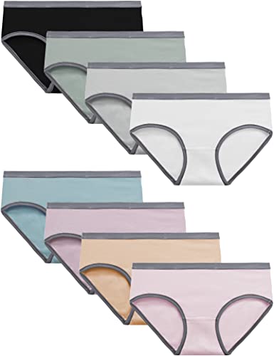 Kiench Mädchen Unterhosen Baumwolle Slips für Teenager 10-17 Jahre 8er-Pack Grau Rand EU Größe 152-158/10-12 Jarhe Etikett M von Kiench