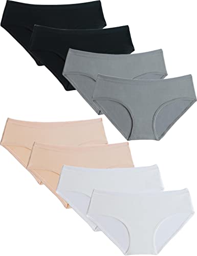 Kiench Mädchen Unterhosen Baumwolle Slips für Teenager 10-17 Jahre 8er-Pack Klassisch (Schwarz & Weiß & Beige & Grau) EU Größe 152-158/10-12 Jarhe Etikett M von Kiench