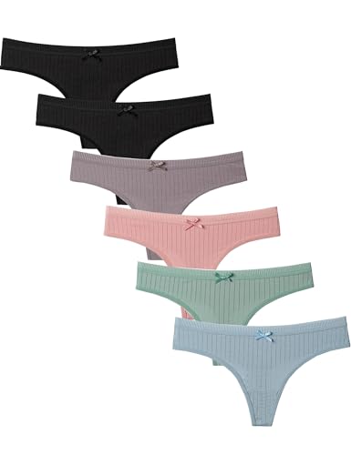 Kiench Mädchen Unterhosen Baumwolle Tanga für Teenager 6er-Pack Vintage-Farbton (2 Schwarz & Lila & Pink & Grün & Blau) EU Größe 146-152/10-12 Jahre Etikett S von Kiench