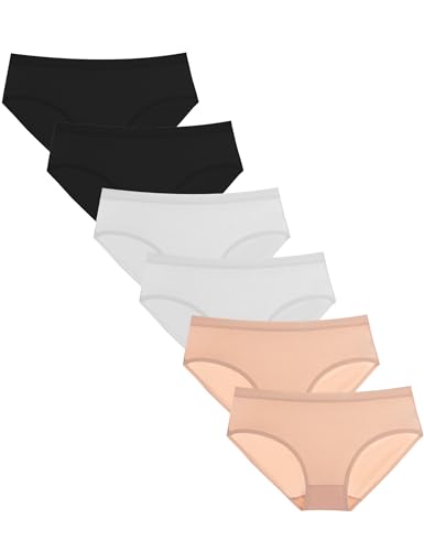 Kiench Mädchen Unterhosen Baumwolle Unterwäsche Slips für Teenager 6er-Pack Alltag (Schwarz & Weiß & Beige) EU Größe 164/13-14 Jahre Etikett L von Kiench