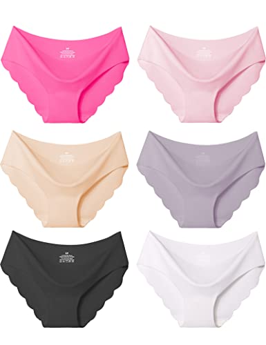 Kiench Mädchen Unterhosen Nahtlose Unterwäsche Hipster Slips 6er-Pack Kunterbunt (Rosa & Amaranth Pink & Lila & Schwarz & Weiß & Hautfarben) EU Größe 158/11-12 Jahre Etikett M von Kiench