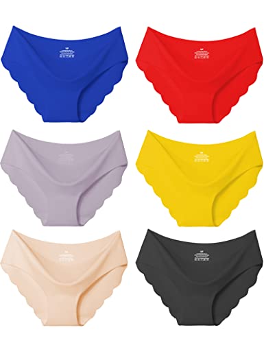 Kiench Mädchen Unterhosen Nahtlose Unterwäsche Hipster Slips 6er-Pack Lebendig Farben (Beige & Rot & Lila & Blau & Gelb & Schwarz) EU Größe 146-152/9-10 Jahre Etikett S von Kiench