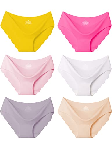 Kiench Mädchen Unterhosen Nahtlose Unterwäsche Hipster Slips 6er-Pack Pastelltöne (Gelb & Rosa & Amaranth Pink & Lila & Weiß & Beige) EU Größe 146-152/9-10 Jahre Etikett S von Kiench