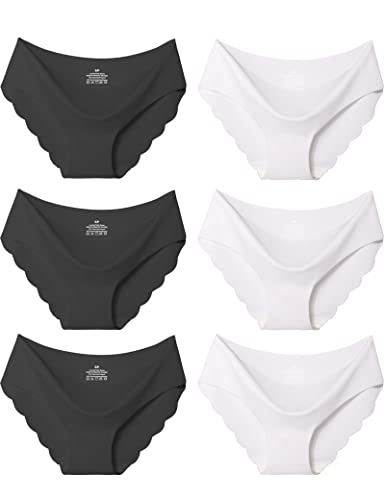 Kiench Mädchen Unterhosen Nahtlose Unterwäsche Hipster Slips 6er-Pack Schwarz & Weiß EU Größe 176/16-18 Jahre Etikett XL von Kiench