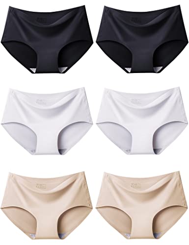 Kiench Mädchen Unterhosen Nahtlose Unterwäsche Seamless Hipster Slips 6er-Pack Basic (Schwarz & Weiß & Beige) EU Größe 158-164/12-14 Jahre von Kiench