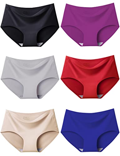 Kiench Mädchen Unterhosen Nahtlose Unterwäsche Seamless Hipster Slips 6er-Pack Dunkle Einfärbig (Rot & Klein Blau & Dunkelviolett & Grau & Beige & Schwarz) EU Größe 134-140/8-10 Jahre von Kiench