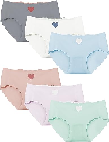 Kiench Mädchen Unterhosen Nahtlose Unterwäsche Seamless Slips für Teenager 6er-Pack Macaron-Farbton EU Größe 170-176/16-18 Jahre Etikett XL von Kiench