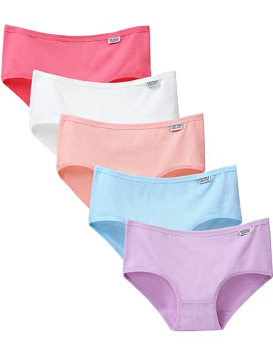 Kiench Mädchen Unterhosen Slips Baumwolle 5er-Pack Pastellton (Hautfarben & Lila & Himmel Blau & Rosa & Weiß) EU Größe 140-146/9-11 Jahre Etikett L von Kiench