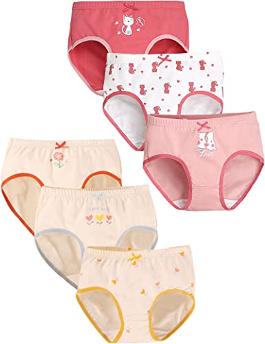 Kiench Mädchen Unterhosen Slips Baumwolle 6er-Pack Kätzchen & Blumen EU Größe 152-158/11-12 Jahre Etikett 160 von Kiench