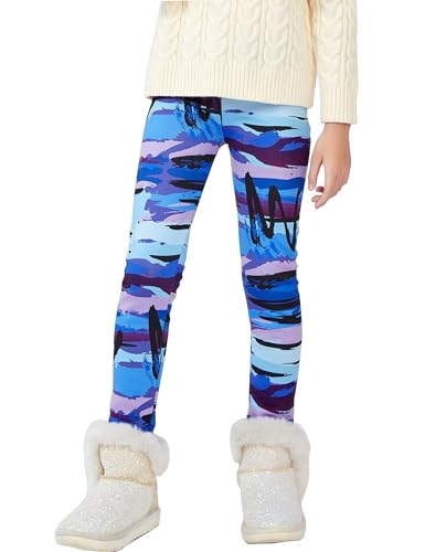 Kiench Mädchen Winter Leggings Gefüttert Warm Thermo Hosen Blau Wasserwelle EU Größe 128-134/7-8 Jahre Etikett 130 von Kiench