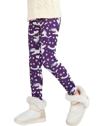 Kiench Mädchen Winter Leggings Gefüttert Warm Thermo Hosen Lila Pegasus EU Größe 128-134/7-8 Jahre Etikett 130 von Kiench