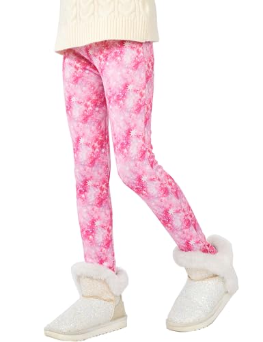 Kiench Mädchen Winter Leggings Gefüttert Warm Thermo Hosen Rosa Sternwolke EU Größe 128-134/7-8 Jahre Etikett 130 von Kiench