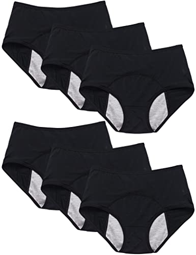 Kiench Perioden Unterhosen Damen Menstruation Slips Hohe Taille 6er-Pack 6 Schwarz EU Größe 46 / XXL / 2XL von Kiench