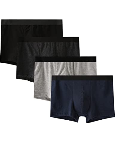 Kiench Teenager Jungen Unterhosen Baumwolle Boxershorts 4er-Pack Basic (Schwarz & Dunkelgrau & Meliert Grau & Marineblau) EU Größe 152-158/10-12 Jahre Etikett L von Kiench